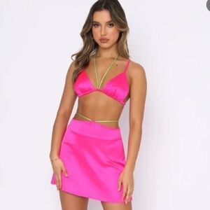 WHITE FOX BOUTIQUE Set Pink and Green Mini Skirt & Bra Top 2pc Matching Set M
